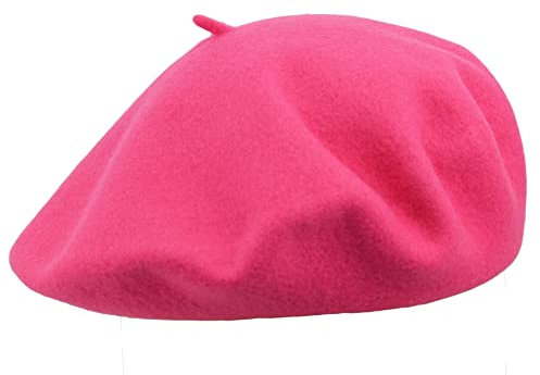 MELEGARI Baskenmütze für Damen, 100 % Wolle, Roma Beret, hergestellt in Italien, Rosa 53, One size