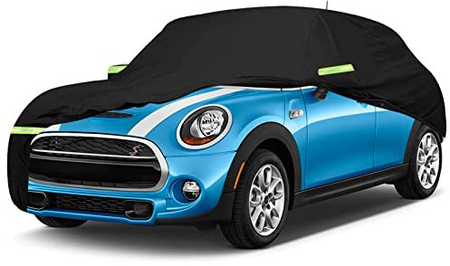 Full Car Cover Compatible with Mini Cooper 2002-2021, All Weather Protection Outdoor Cover Waterproof Breathable Sun Rain Dust with Zip (3 Door-151 * 68 * 56.5 inch)