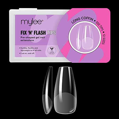 Mylee Fix N Flash Capsules Gel Souple - Cercueil Long - 552PCS, Capsules Américaines Gel Souple, Extensions Ongles Nail Art, Souples et Résistantes, 12 Tailles Différentes, Convient à Tous les Ongles