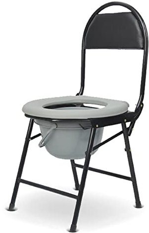 HEBEHO Klappbarer Toilettenstuhl mit Eimer und Deckel, Edelstahl-Nachtstuhl, tragbare WC-Stuhl mit Lederrückenlehne, Toilette für Camping