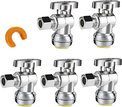 WiseWater 1/4 Drehung Push Fit Winkel-Absperrventil, 3/8 Zoll Außendurchmesserx1/2 Zoll Push Shut Off Wasserventil mit Trennclip, CPVC, PE-RT Rohre (5 Stück)