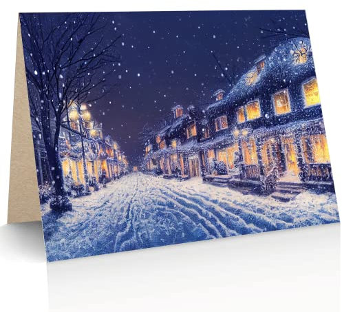 the lazy panda card company 25 x Gemalte Kuschelnacht Weihnachtskarten aus Recyclingpapier (25 Stück)