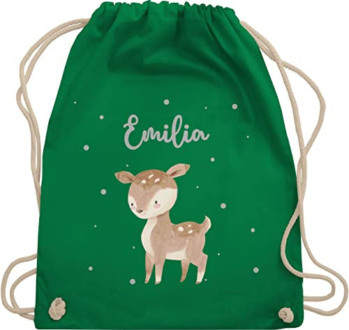 Turnbeutel Rucksack - Süßes Reh mit Namen personalisiert I - Unisize - Grün - kita beutel kindergartenrucksack rehkitz name stoffbeutel turnsackerl kindergarten
