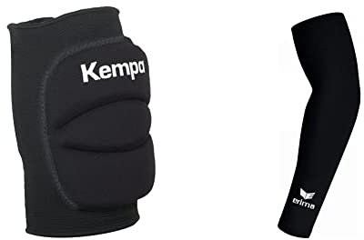 Kempa KNIE INDOOR SUPPORT GEPOLSTERT, Knie-Schoner für Handball, Volleyball etc., Knie-Schützer für Herren, Damen, Kinder, Protektoren, 1 Paar & Erima Armsleeve Schwarz S