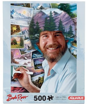 AQUARIUS Bob Ross Hair 500-teiliges Puzzle (500-teiliges Puzzle), blendfrei, präzise Passform, offiziell lizenziertes Bob Ross Hair 500-teiliges Puzzle, Filmmerartikel und Sammlerstücke, 35,6 x 48,3