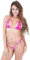 EUDUQ Ensemble bikini pour femme - Haut de bikini triangle - Taille string - Monokini à trois points - En cuir synthétique - Sexy - Push Up - Dos nu - Maillot de bain érotique deux pièces, Rose,