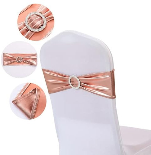 Bows Chair Cover Sash, 50/100 Pcs Spandex Élastique Chaise Ceintures Bande Avec Boucle for Mariage Banquet Party Decor Métallique Or Rose Argent Chaise Sash-Gold, 50pcs ( Color : Rose Gold , Size : 10