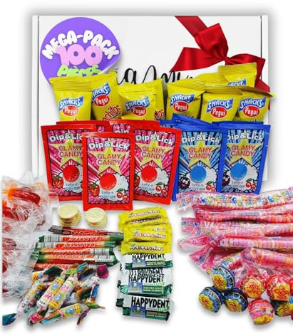 Mega Pack Bonbons Anniversaire - 100 Unité : Marques TOP de Bonbons et Friandises pour Anniversaire, Noël, Halloween, Pinatas, Fêtes d’Enfants - Assortiment de Bonbons, Friandises, Caramels. [IAMI]