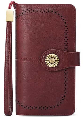 TEUEN Geldbörse Damen Gross mit Viele Fächer, RFID Blocker Portemonnaie Damen Leder Geldbeutel Damen Retro Vintageportmonee mit Handyfach und Münzfach Geschenke Für Frauen