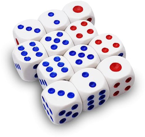 Set di 12 Dadi Bianchi a 6 facce 16mm con Angoli Arrotondati Dice Game D6 per Giochi da Tavolo, Gioco RPG, Dadi D&D, Giochi Matematici per Bambini - Dadi Poliedrici