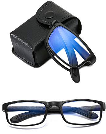 Suertree Faltbare Lesebrille Blaulichtfilter Brille TR90 Augenoptik Anti-Blau Sehhilfe für Damen Herren Quadrat Lesehilfe mit Tragbar PU Etui +1.5X