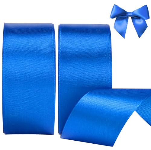 AWCIGG Satinband Blau 40mm, 44 Meters Dekoration Geschenkband Breit Schleifenband Stoffband Bänder für Geschenkverpackungen, Floristen, Basteln, Nähen, Autos, Hochzeit, Weihnachten (22M/Rolle)