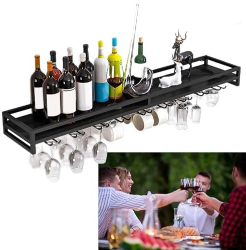 whalebee Weinglasregal Aus Metall 5, 7, 9 Schienen Gläserhalterung Hängend, Wandregale Eisen Regal 60 80 100cm Weinregal Glashalter, Aufbewahrungsregale Für Zuhause Küche Bar Weiß Schwarz Gold