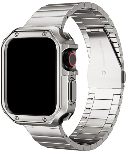 Compatibile con cinturino e cassa Apple Watch, catena in acciaio inossidabile con copertura in TPU, cinturino da polso per i-Watch serie 9, 8, 7, 6, 5, 4, 3, 2, 1, SE, 45 mm, 44 mm, 42 mm, titanio