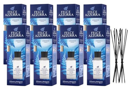 Felce Azzurra Diffusore Ambiente a Bastoncini, Fragranza Classico Original, Formato 120 ml (8 Unità) + Ricambio 10 Bastoncini Per Diffusori Neri
