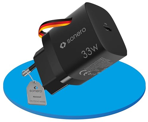 sonero USB-C Ladegerät, 1x 33 Watt USB-C Port, GaN Schnellladegerät, USB-Netzteil, Handy-Ladegerät mit automatischer Ladestromerkennung, schwarz