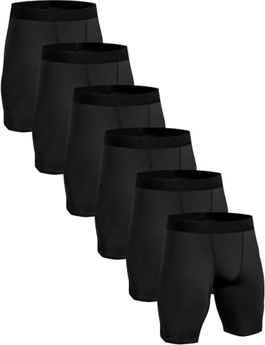 HovSiyla 6 Pack Compression Shorts Men Performance Sports Workout Athletic Running Underwear Shorts Spandex Black-L