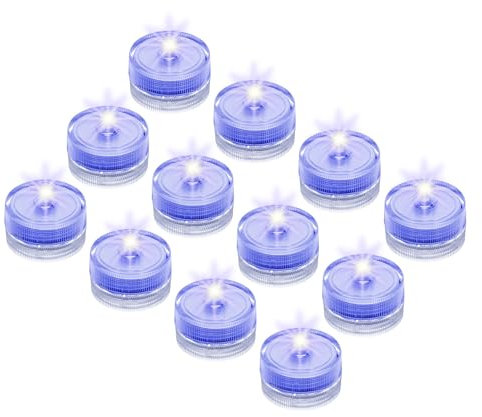 sourcing map Submersible Bright LED Tea Light, Blue Waterproof Flameless Candle for Party Wedding Festivals Decor, Pack of 24