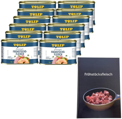 TULIP 12x Schweine-Frühstücksfleisch 200g + Kochbuch | Schweine-Frühstücksfleisch in der Dose und ein passendes Frühstücksfleisch gebundenes Kochbuch mit 57 Rezepten | 87% Schweinefleisch