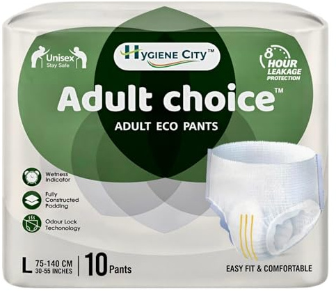 10 x Adult Choice Inkontinenzhöschen Damen und Herren, Erwachsene Pull Up Windeln mit Nässeindikator, Maximale Saugfähigkeit, Auslaufschutz, Geruchskontrolle (Large (10 Count))