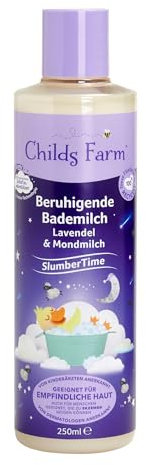 Childs Farm SlumberTime Beruhigende Bademilch Lavendel und Mondmilch 250 ml | Sanftes Schaumbad vor dem Schlafengehen, für empfindliche oder zu Ekzemen neigende Neugeborene, Baby- und Kinderhaut.