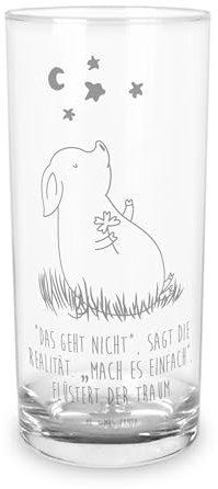Mr. & Mrs. Panda 400 ml Wasserglas Schwein Glück - Geschenk, lustige Sprüche, Trinkglas, Glas mit Gravur, Trinkglas mit Gravur, Tiere, Träume,