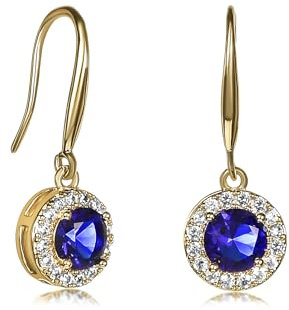 Zavana Blaue Ohrhänger für Damen und Teenager-Mädchen im Halo-Design, goldene Ohrringe in Blau für Frauen mit blauen Zirkonia-Steinen, elegante Ohrringe Blau Hängend für Damen