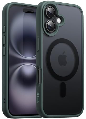 JETech Magnetic Case for iPhone 16 6.1-Inch Compatible with MagSafe, Translucent Matte Back Slim Shockproof Phone Cover (Dark Green)
