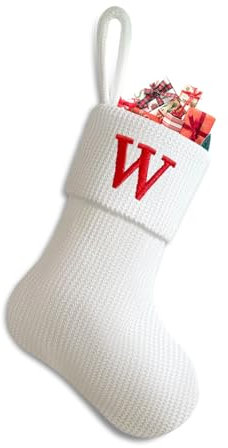 Sleeleece Weihnachtsstrumpf Personalisiert Nikolausstrumpf 30 cm,Christmas Stockings,Nikolausstiefel zum Befüllen Weihnachtsstrumpf Geschenkbeutel Weihnachtsbaum Anhänger Weihnachtsdeko Weiß & Weiß W
