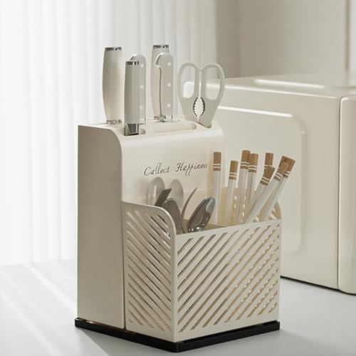 3-in-1 Knife Block Without Knives, Knife Block Black with Slots, Universal Unequipped Knife Blocks, Kitchen Aid Storage, Knife Block Organiser, Cutlery Holder Suitable for All Kitchen Knives