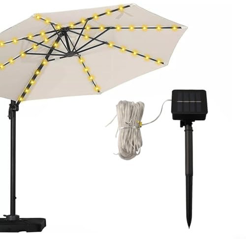 SMZhomeone Luces solares para sombrilla de patio, 104 luces LED, tira de luz solar para sombrilla de jardín, tira de luz para sombrilla de jardín, 8 modos de iluminación, luz solar para paraguas (luz