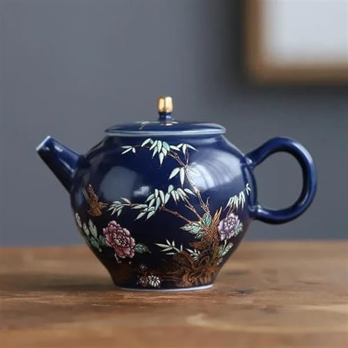 Service à thé pour la maison, 200 ml, bouilloire filtrante portable de voyage, théière de luxe en céramique peinte à la main avec fleurs et oiseaux, service à thé et à café de voyage (D) (B)