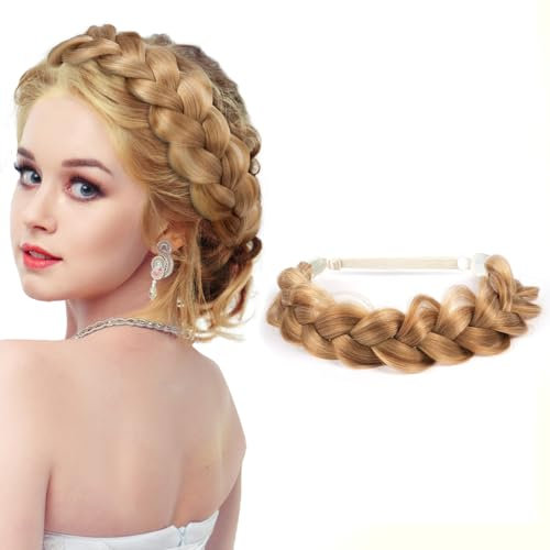 LOPHE Bandeau Cheveux Tressés, 2 Brins Cheveux Tressés Élastique Réglable pour Femme Fille(Or)