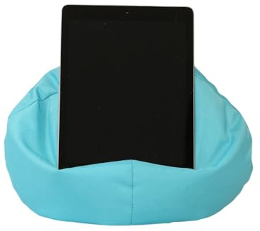 Crescent Textile iPad, eReader & Book Mini Bean Bag Cushion Holder for All Devices & Any Angle on Any Surface Soft Pillow Lap Stand, Handy Side Pocket Portable Bean Bag (Aqua)