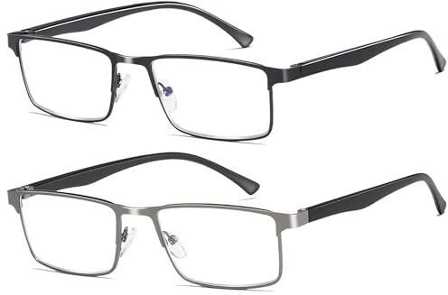 Fsread 2er-Pack Lesebrille Herren, Leichte Blaulichtblockierende Metallrahmen Herren Lesebrille +2.75