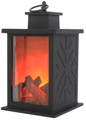 KUOYTT Chimenea eléctrica sin Llama, Chimenea LED Realista, Farol, Temporizador, Funciona con Pilas, portátil, de sobremesa, con Efecto de leña, para decoración del hogar, Chimenea Falsa