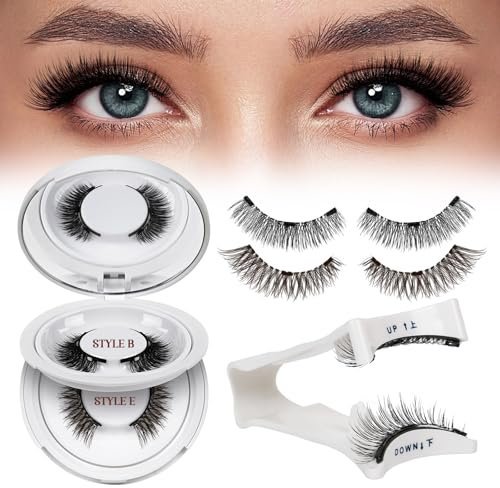Cils Magnetique,Réutilisable Faux Cils Magnetique avec applicateur, pas besoin de colle Faux Cils Magnetique Naturel Facile à porter et à enlever, Livré avec un guide (B+E-2 paires)