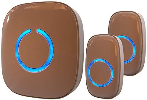 Funkklingel, Kabellose Türklingel 300m Reichweite, Wasserdicht Haustür Klingel kit mit 2 Plug-In-Empfänger und 1 Sender, 52 Melodien doorbell Mit LED Blitz - Modell CX (dunkel braun)