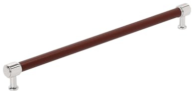 Signature Hardware 954067-18 Lazzara 18 Inch Center to Center Brown Leather Appliance Pull - Polished Chrome