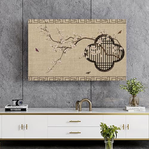 Light Luxury Style Farmhouse TV Cover TV Dust Cover Cloth For Bedroom Wall Mounted TV Covers For Desktop Mounted LCD LED HD Monitor Protective Cover(Size:40-43IN(W100xH59CM),Color:B)