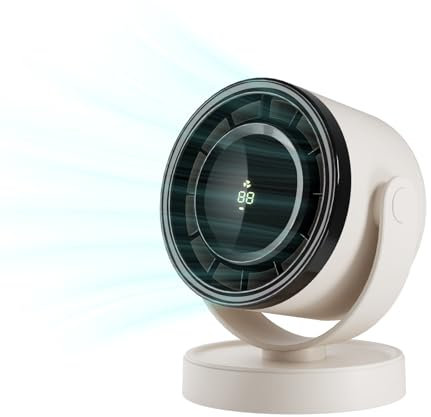 Spacelumen Desk Fan with Battery Operated, Quiet Display Portable Fan for Office, Bedroom, Kitchen, Home, Outdoor, Travel Camping, Cream