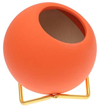 VANZACK Pot De Fleurs en Céramique Et Acier Galvanisé Maison, Pot De Fleurs Orange, Support en Fer Électrolytique, Décoration Intérieure Moderne