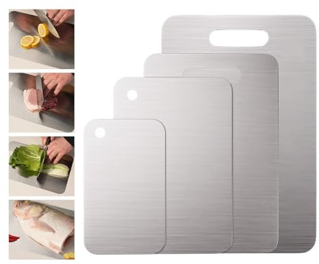 Stainless Steel Cutting Board, 4 PCS Cutting Boards for Kitchen, 304 Stainless Non Stick Chopping Cutting Board for Meat Fruit & Vegetable (15.3 x 11, 13.4 x 9, 11.8 x 7.9, 9 x 5.4 in)