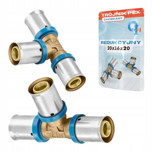Rimex Pressfitting PEX T-Stück 20x16x20 mm, Reduzierstück Pressfitting, Trinkwasser & Heizung, U-Kontur, Messing, Edelstahlhülse, 1 Stück