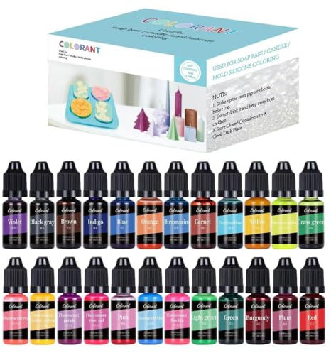Auroh Paquete de 24 tintes para velas de cera de soja, tinte líquido de primera calidad de 10 ml para manualidades y decoración del hogar, accesorios para hacer velas a base de aceite