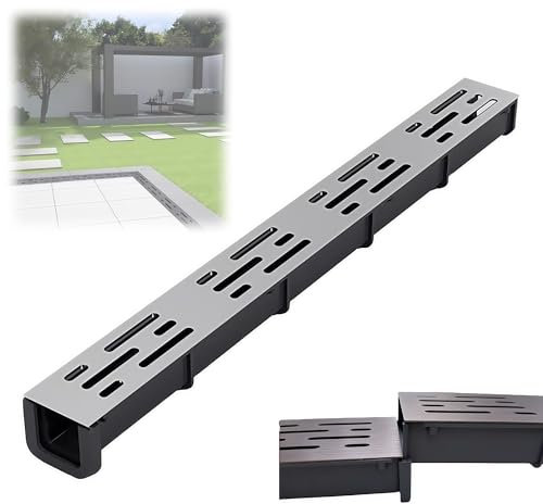 Entwässerungsrinne,entwässerungsrinne gitter edelstahl flach entwässerungsrinne schmaler rinnenablauf aus edelstahl 304 für den Außenbereich Im Hof ​​und Garten Geeignet für Personen zum Passieren(1,5