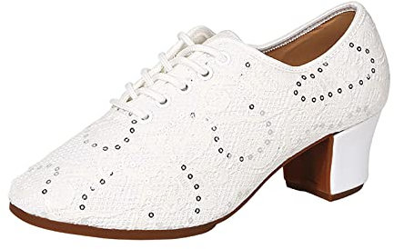 Stivali alla caviglia Saldi Tempo libero donne paillettes suola morbida tinta unita antiscivolo tacchi quadrati lacci punta rotonda traspirante scarpe da ballo Stivali Alti Per Le Donne Tacchi Lacci