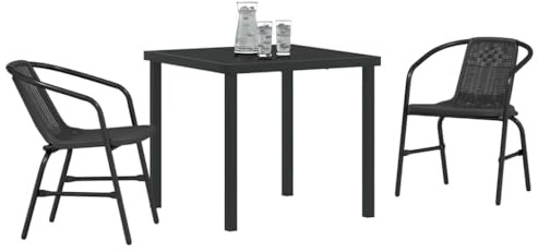 vidaXL Rattan Garden Set 3 Pieces Plastic Black
