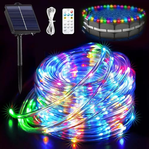DAZZTIME Bunt LED Lichtschlauch Außen,Outdoor Solar LED Lichtschlauch 20m,Wasserdicht LEDs Bunt Lichterschlauch,Solar Lichterschlauch Outdoor,für Garten,Weihnachten,Schwimmbad