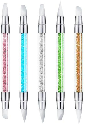 ZEOHBETY Nail Art Sculpture Pen, 5Pcs Dual Tipped Silicone Nail Tools for Resin, Silicone Brushes, Acrylic Pen, Nail Art Brushes, Nail Foil Carving Drawing Effect Shaping Drawing